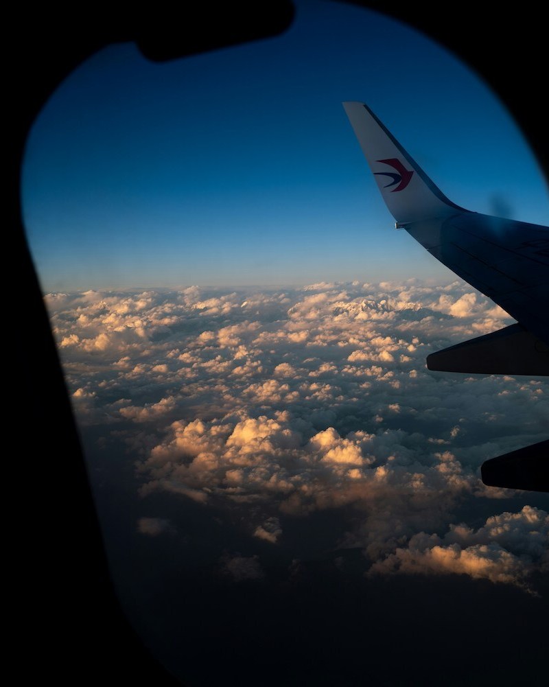 View of clouds from an airplane window