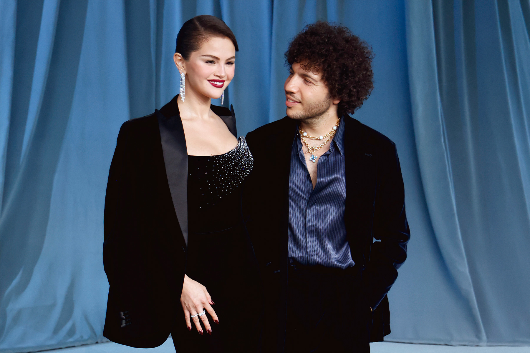 Selena Gomez and Benny Blanco attend the 2025 Academy Museum Gala at Academy Museum of Motion Pictures on October 18, 2025 in Los Angeles, California