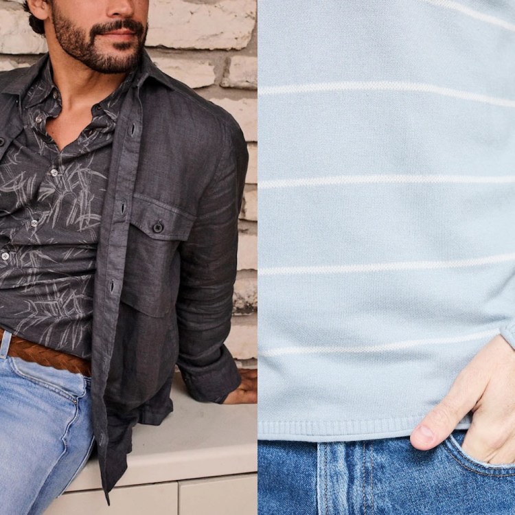 Two photos of models in Billy Reid clothing