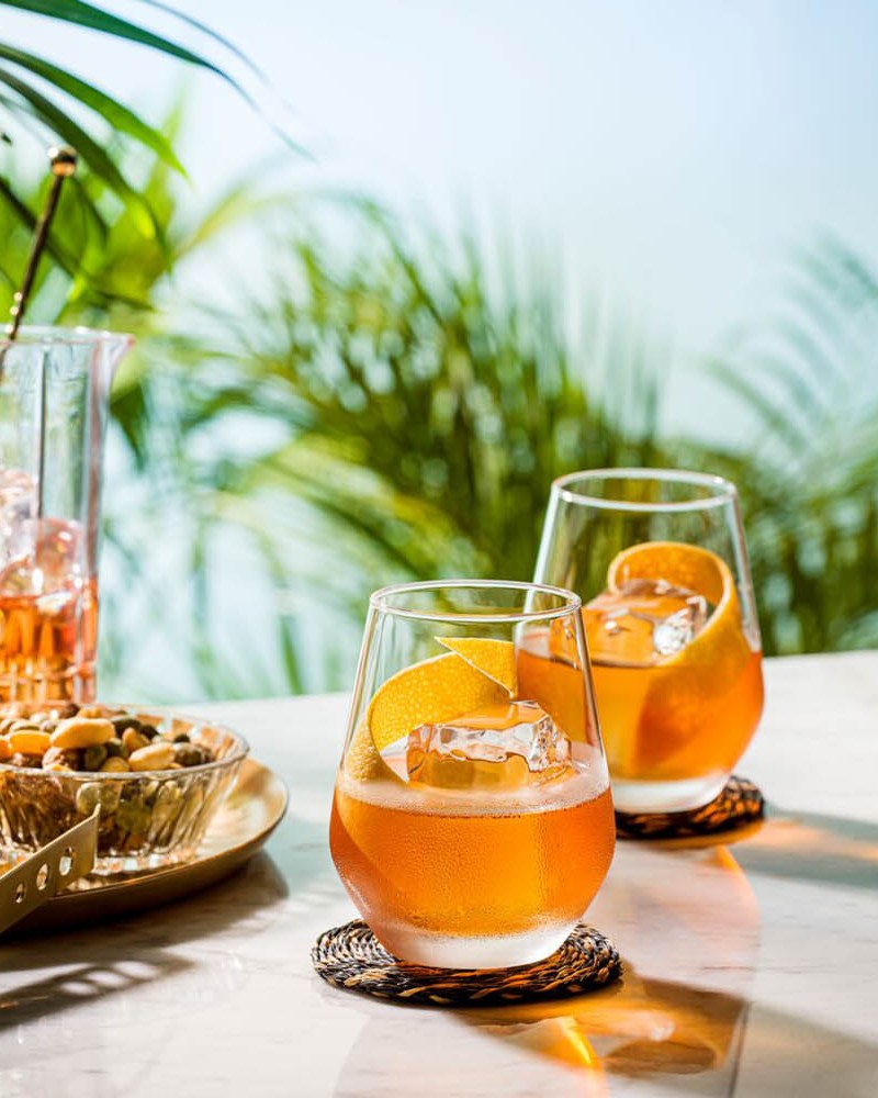 Brugal's Negroni Sibarita on a bar with barware