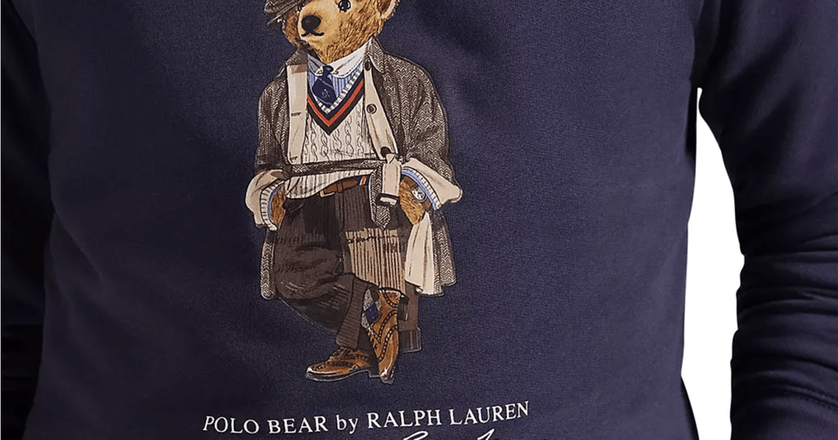 A Polo Bear graphic on a purple sweatshirt