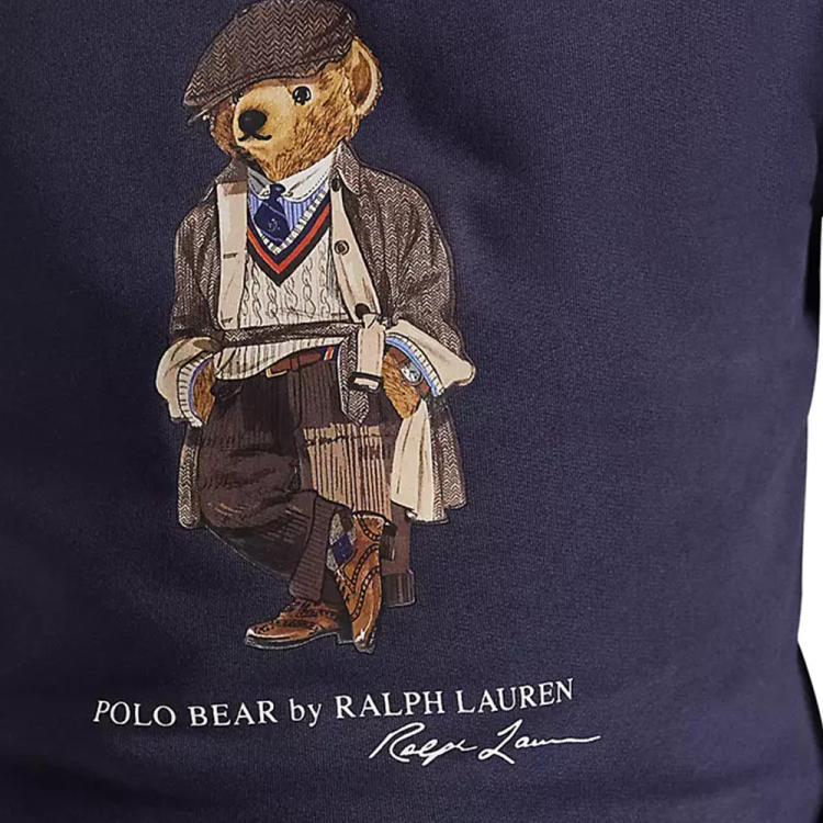A Polo Bear graphic on a purple sweatshirt