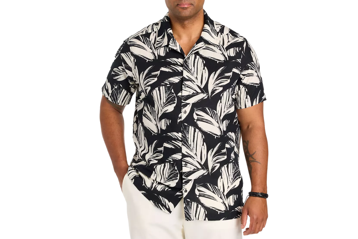 Perry Ellis Printed Leaf Camp Shirt