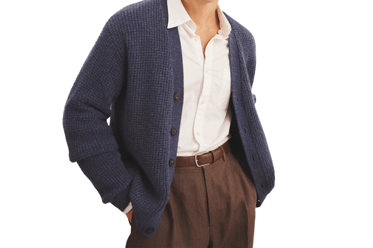Naadam Cashmino Waffle V-Neck Cardigan