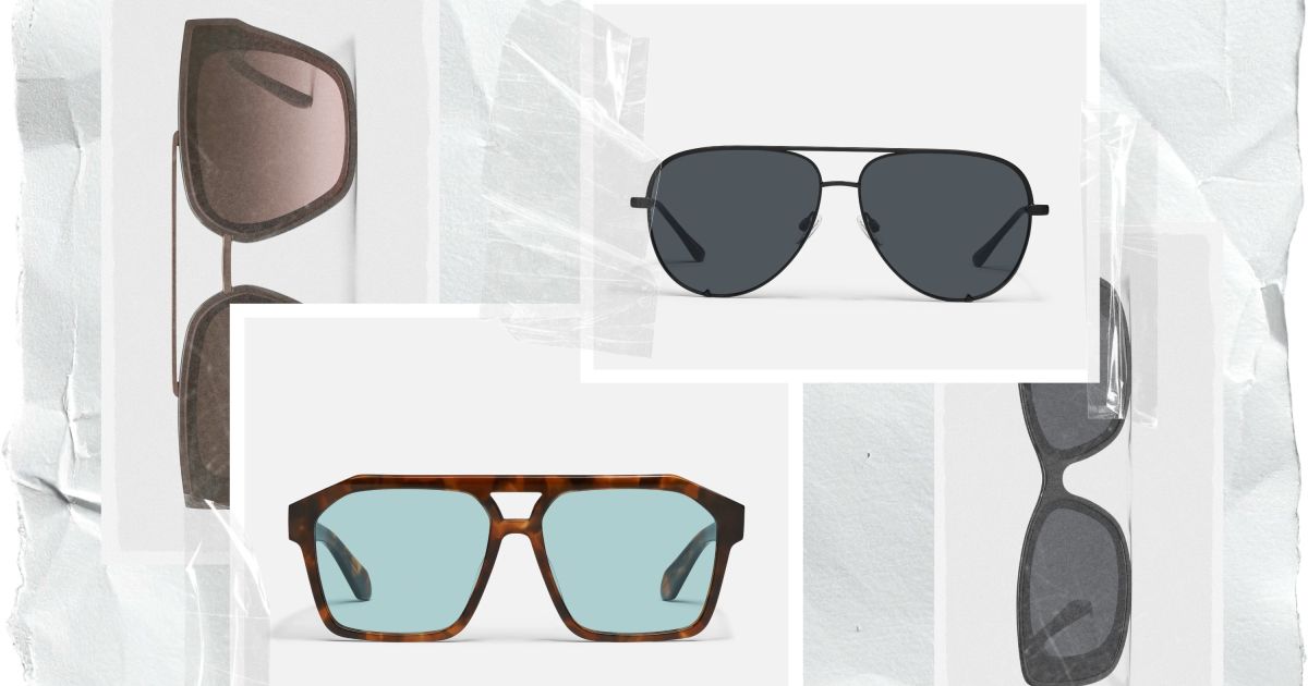 collage of quay sunglasses on light background