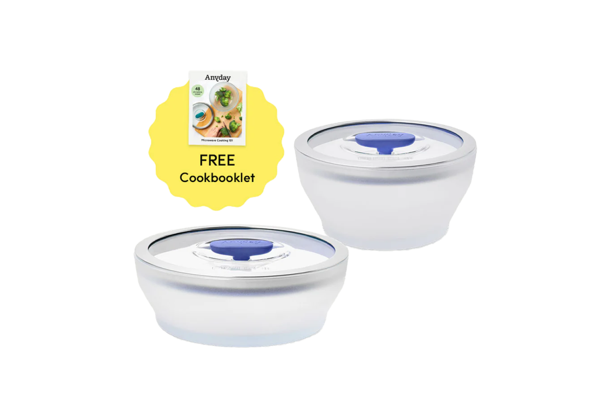 Anyday 4-Piece Glass Round Dish Set + Cookbooklet Bundle