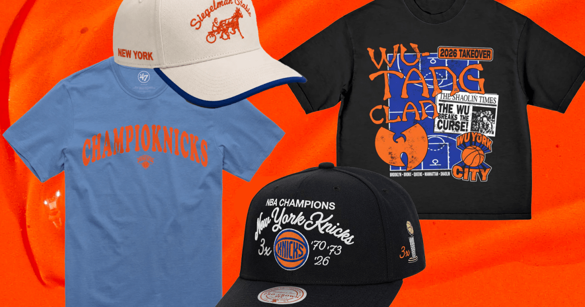 A collage of New York Knicks championship gear.