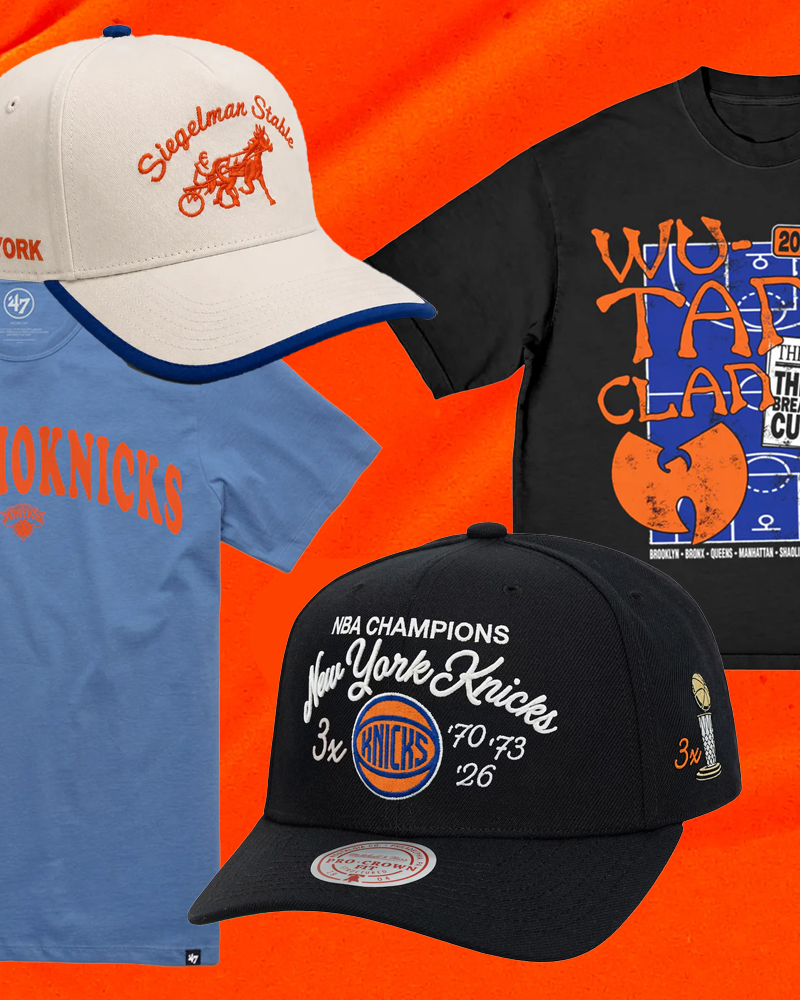 A collage of New York Knicks championship gear.