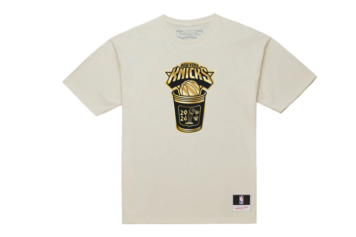 Mitchell & Ness New York Knicks Cream 2026 NBA Finals Champions Coffee Cup T-Shirt