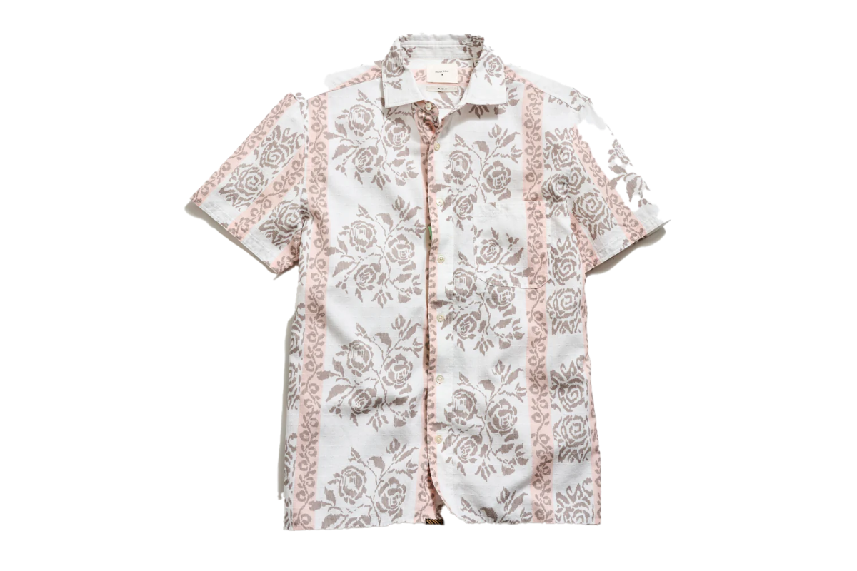Billy Reid Short Sleeve Textural Tropical Roses Treme Shirt