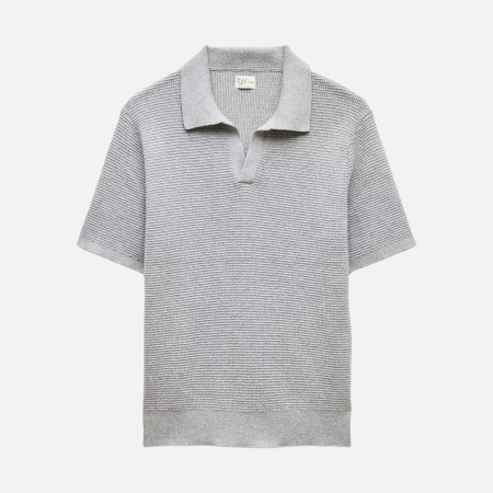 J.Crew — Short-Sleeve Cotton Waffle-Knit Johnny-Collar Sweater-Polo — 49 from 98 — 50% off