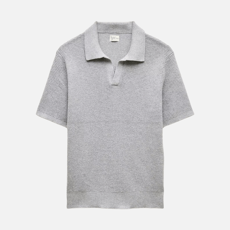 J.Crew — Short-Sleeve Cotton Waffle-Knit Johnny-Collar Sweater-Polo — 49 from 98 — 50% off