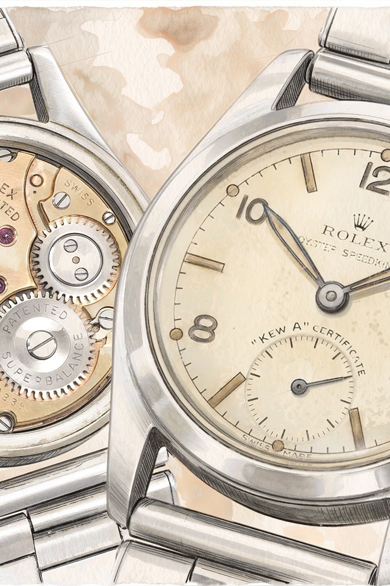 The front and back sides of a chronograph