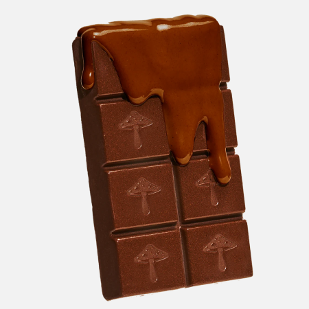 image of chocolate bar on grey background