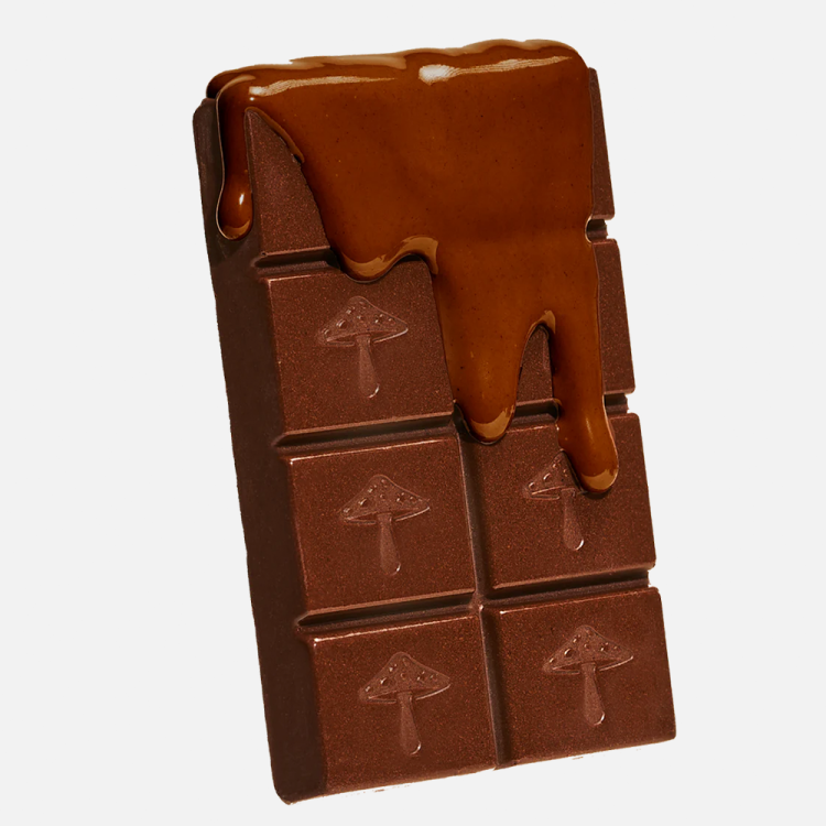 image of chocolate bar on grey background