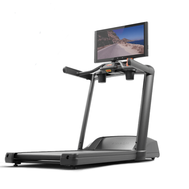 at home treadmill with TV screen attached on transparent background