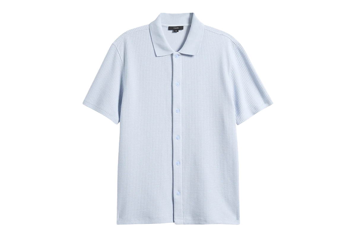 Vince Grid Waffle Knit Button-Up Shirt