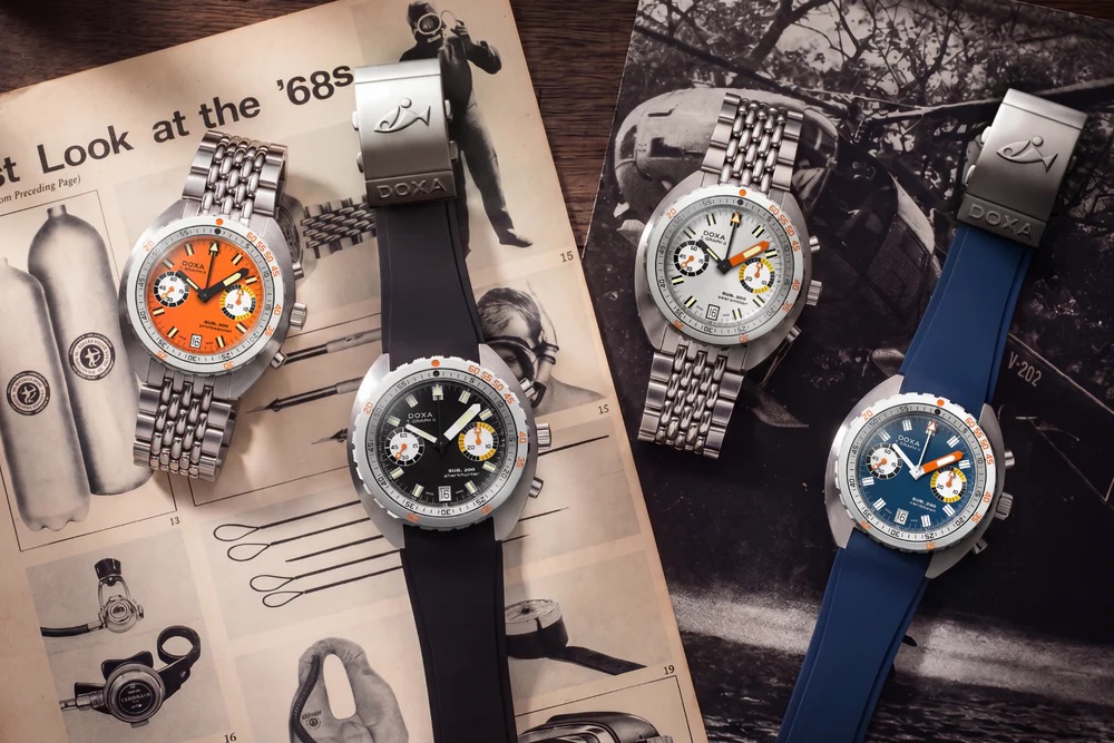 A collection of Doxa watches on old advertisements.