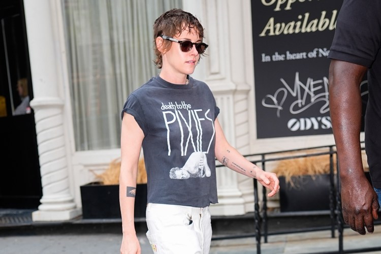 a photo of Kristen Stewart in a black vintage Pixies T-shirt