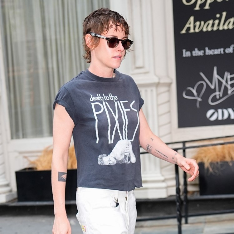 a photo of Kristen Stewart in a black vintage Pixies T-shirt