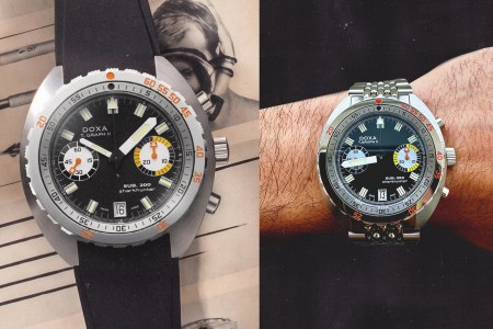 Two side-by-side images of a Doxa watch.