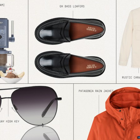 a collage of on-sale items in boxs against a white background
