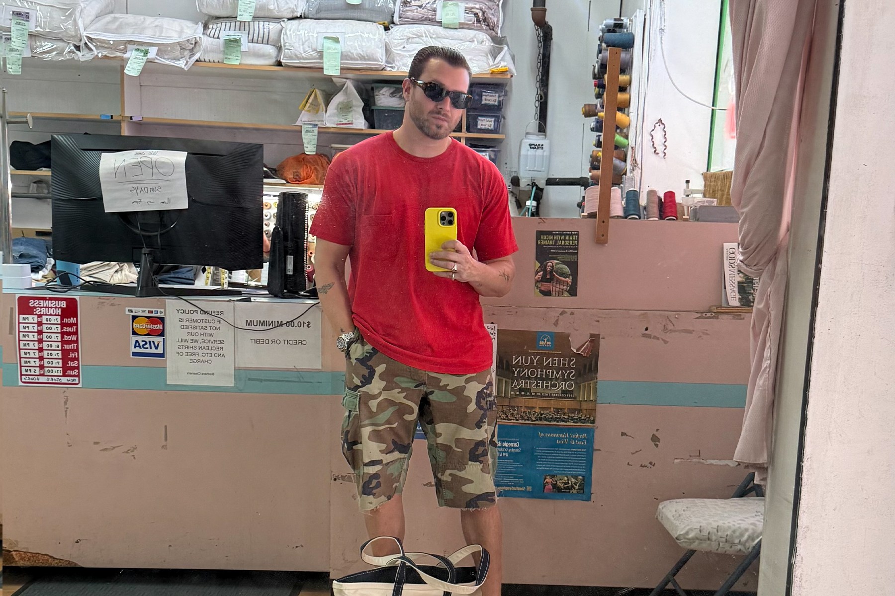 Run fit mirror selfie at dry cleaners