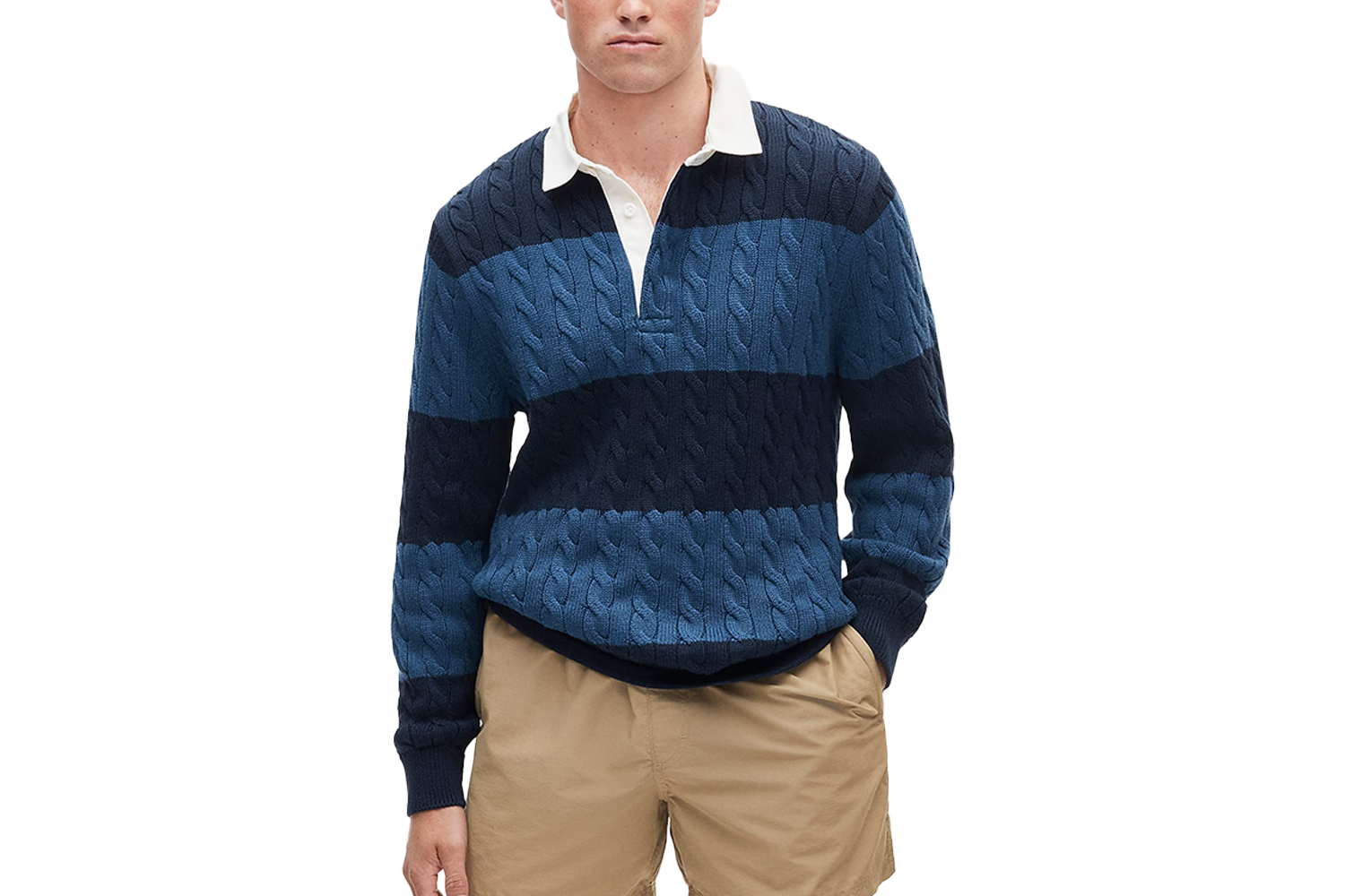 J.Crew Heritage Cotton Cable-Knit Stripe Rugby Sweater