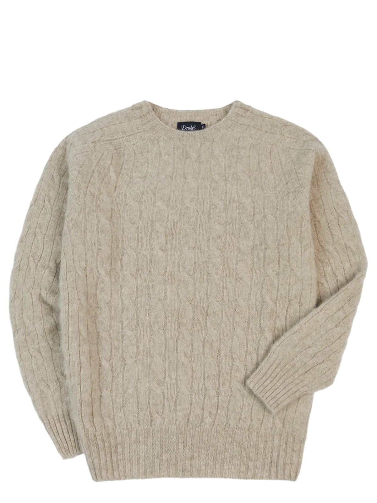 Drake’s Putty Brushed Cable-Knit Shetland Jumper