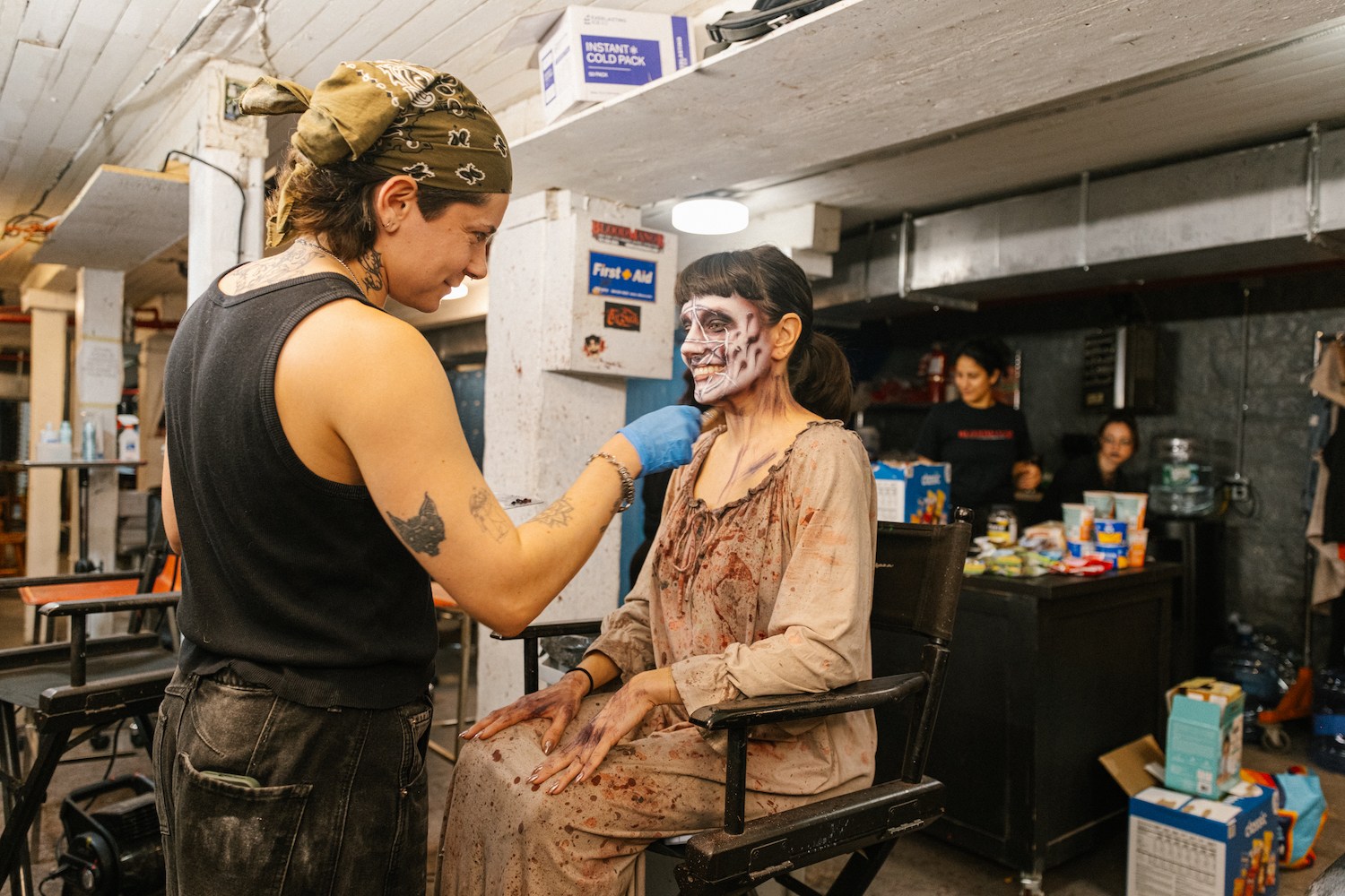 Blood Manor makeup director Bri Levy working their magic.
