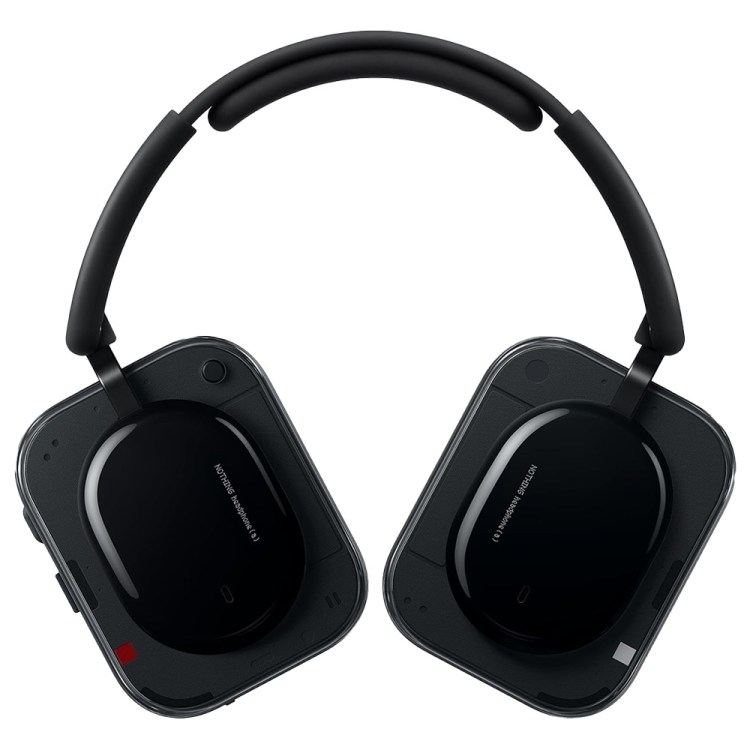 Black Nothing Headphones (2) with transparent earcups, revealing internal components, on a white background.