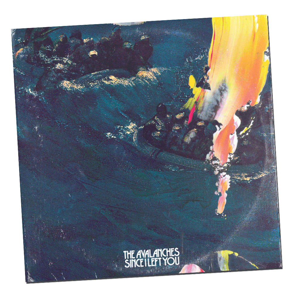 The four album covers from The Avalanches cycle through a gif as if they're dropping one on top of the other